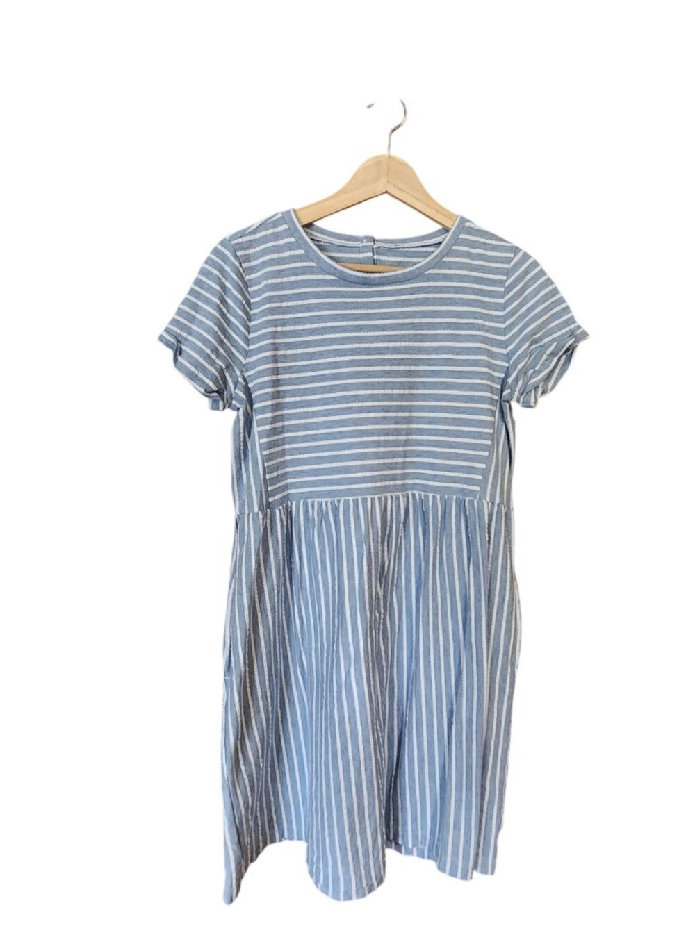 Womens Blue Striped Short Sleeve Dress